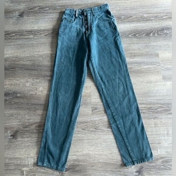 Vintage ‘Denum Jeans by Panhandle Slim Green HighWaist button fly 90’s Sz 7 RARE - Picture 1 of 8